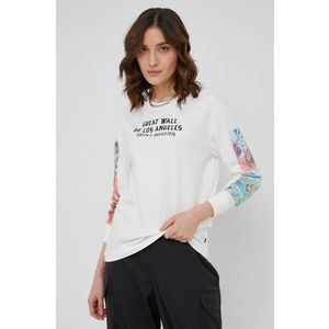 Bavlnené tričko s dlhým rukávom Vans krémová farba vyobraziť