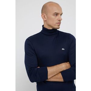 Bavlnené tričko s dlhým rukávom Lacoste tmavomodrá farba, jednofarebné vyobraziť
