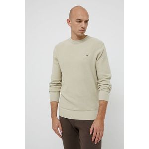 Bavlnený sveter Tommy Hilfiger pánsky, krémová farba, ľahký vyobraziť