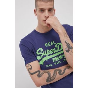 Bavlnené tričko Superdry tmavomodrá farba, s potlačou vyobraziť