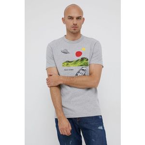 Bavlnené tričko United Colors of Benetton šedá farba, s potlačou vyobraziť