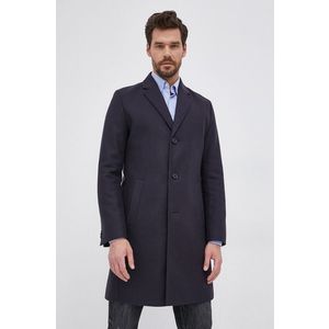 Vlnený kabát Hugo tmavomodrá farba, prechodný vyobraziť