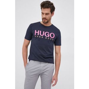 Bavlnené tričko Hugo tmavomodrá farba, s potlačou vyobraziť