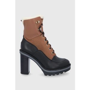 Kožené členkové topánky Tommy Hilfiger dámske, hnedá farba, na podpätku, zateplené vyobraziť