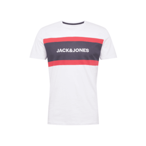 JACK & JONES Tričko šedobiela / tmavomodrá / melónová vyobraziť