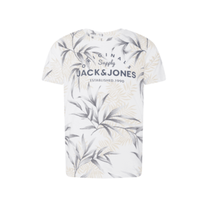 JACK & JONES Tričko biela / tmavomodrá / svetlobéžová vyobraziť