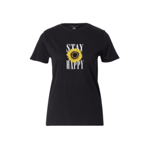 NEW LOOK Tričko 'STAY HAPPY' čierna / biela / žltá vyobraziť
