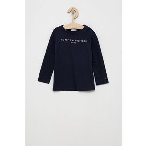 Detská bavlnená košeľa s dlhým rukávom Tommy Hilfiger tmavomodrá farba, s potlačou vyobraziť
