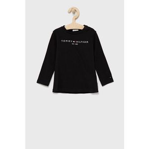 Detská bavlnená košeľa s dlhým rukávom Tommy Hilfiger čierna farba, s potlačou vyobraziť