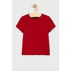 Detské bavlnené tričko Tommy Hilfiger červená farba, jednofarebný vyobraziť