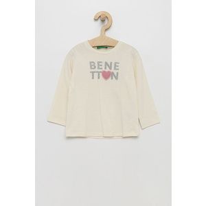 Detská bavlnená košeľa s dlhým rukávom United Colors of Benetton krémová farba vyobraziť