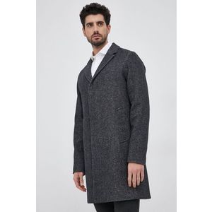 Vlnený kabát Selected Homme šedá farba, prechodný vyobraziť