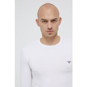 Tričko s dlhým rukávom Emporio Armani Underwear pánske, biela farba, s potlačou vyobraziť