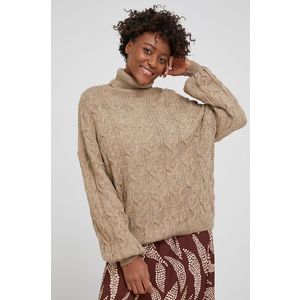 Vlnený sveter Answear Lab dámsky, béžová farba, teplý, s rolákom vyobraziť