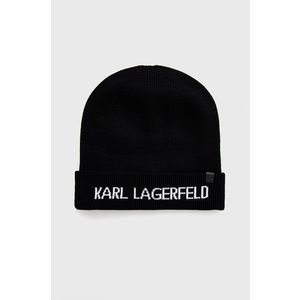 Čiapka s prímesou kašmíru Karl Lagerfeld čierna farba, z tenkej pleteniny vyobraziť
