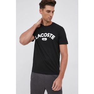 Bavlnené tričko Lacoste čierna farba, s nášivkou vyobraziť