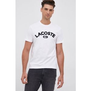 Bavlnené tričko Lacoste biela farba, s nášivkou vyobraziť
