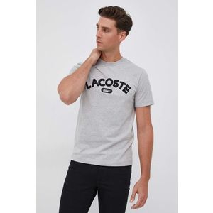 Bavlnené tričko Lacoste šedá farba, s nášivkou vyobraziť