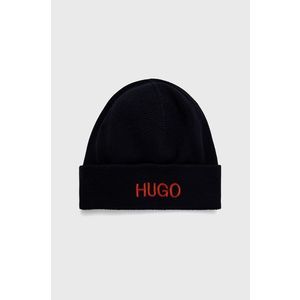 Bavlnená čiapka Hugo tmavomodrá farba, z tenkej pleteniny, bavlnená vyobraziť