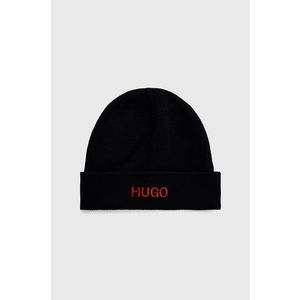 Bavlnená čiapka Hugo čierna farba, z tenkej pleteniny, bavlnená vyobraziť