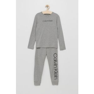 Detské bavlnené pyžamo Calvin Klein Underwear šedá farba, melanžové vyobraziť
