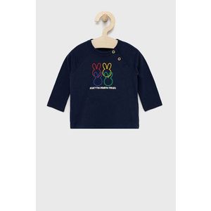 Detská bavlnená košeľa s dlhým rukávom United Colors of Benetton tmavomodrá farba, s potlačou vyobraziť
