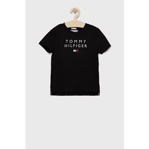 Detské bavlnené tričko Tommy Hilfiger čierna farba vyobraziť