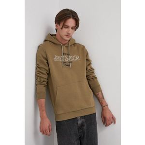 Mikina Jack & Jones pánska, zelená farba, s nášivkou vyobraziť