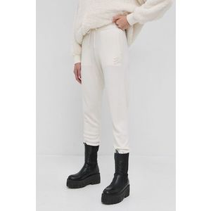 Vlnené nohavice Karl Lagerfeld dámske, krémová farba, jednofarebné vyobraziť