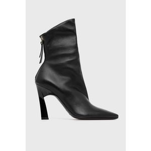 Kožené členkové topánky Emporio Armani dámske, čierna farba, na podpätku vyobraziť