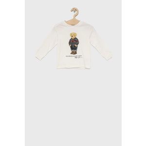 Detská bavlnená košeľa s dlhým rukávom Polo Ralph Lauren biela farba, s potlačou vyobraziť