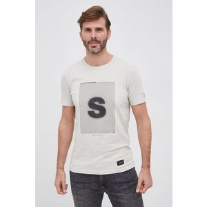 Bavlnené tričko Sisley béžová farba, s potlačou vyobraziť