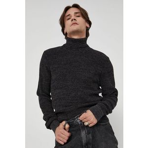 Bavlnený sveter Jack & Jones pánsky, čierna farba, s rolákom vyobraziť