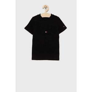Detské bavlnené tričko Tommy Hilfiger čierna farba, s nášivkou vyobraziť