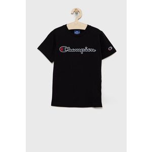 Detské bavlnené tričko Champion 305770 čierna farba, s nášivkou vyobraziť