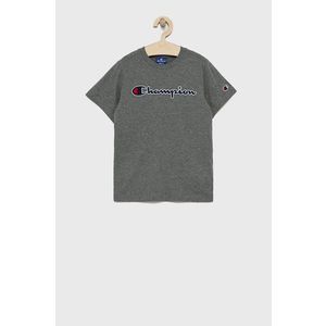 Detské bavlnené tričko Champion 305770 šedá farba, s nášivkou vyobraziť