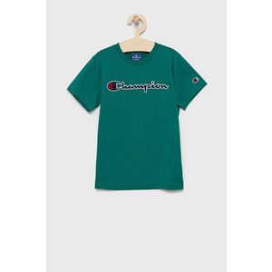 Detské bavlnené tričko Champion 305770 zelená farba, s nášivkou vyobraziť