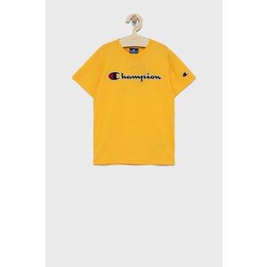 Detské bavlnené tričko Champion 305770 žltá farba, s nášivkou vyobraziť
