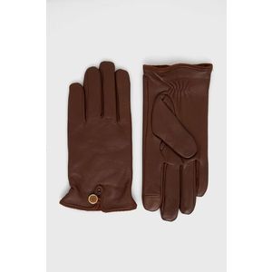 Kožené rukavice Lauren Ralph Lauren dámske, hnedá farba vyobraziť