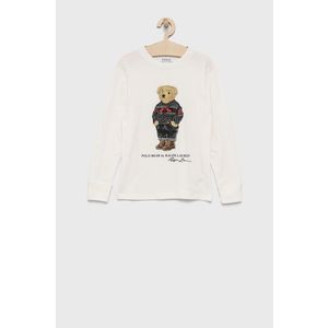 Detská bavlnená košeľa s dlhým rukávom Polo Ralph Lauren krémová farba, s potlačou vyobraziť