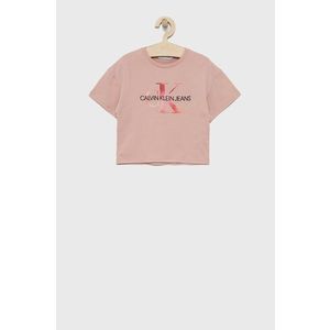 Bavlnené tričko Calvin Klein Jeans ružová farba vyobraziť