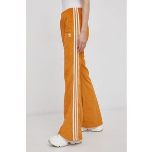 Manšestrové nohavice adidas Originals H37838 dámske, oranžová farba, s nášivkou vyobraziť