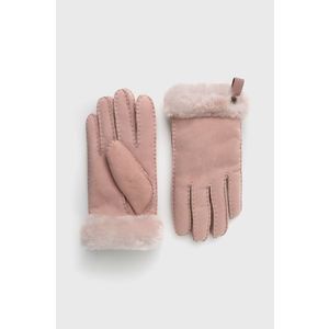 Semišové rukavice UGG dámske, ružová farba vyobraziť
