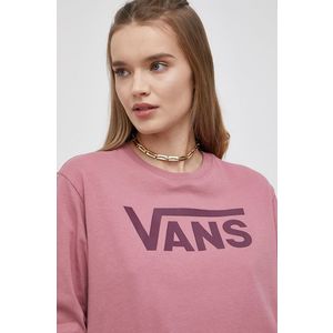 Bavlnené tričko s dlhým rukávom Vans dámske, ružová farba vyobraziť