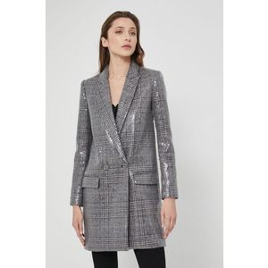 Kabát s prímesou vlny Twinset šedá farba, prechodný, dvojradový vyobraziť
