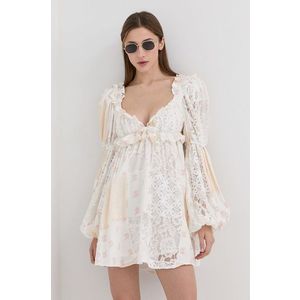 Šaty z lupeňov ruží For Love & Lemons krémová farba, mini, áčkový strih vyobraziť