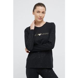 Pyžamové tričko s dlhým rukávom Emporio Armani Underwear dámske, čierna farba vyobraziť