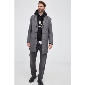 Kabát Karl Lagerfeld pánsky, šedá farba, prechodný vyobraziť