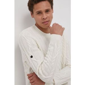Vlnený sveter Superdry pánsky, biela farba, ľahký vyobraziť