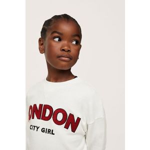 Detská bavlnená mikina Mango Kids London biela farba, s potlačou vyobraziť